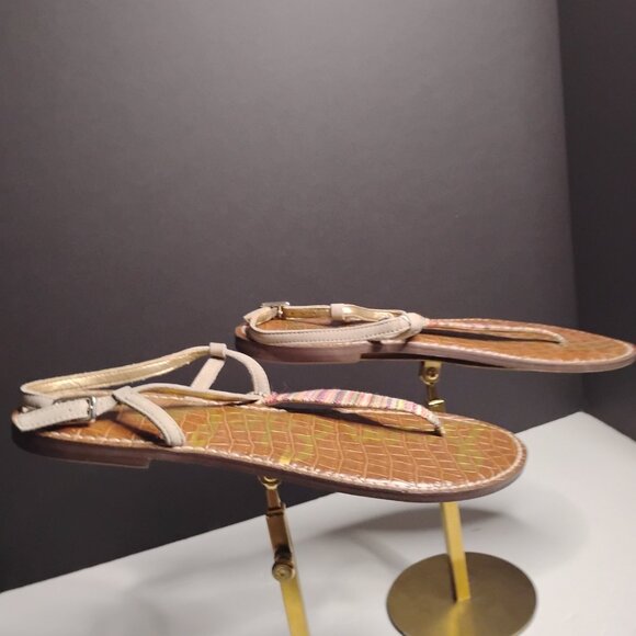 Sam Edelman Vegan Almond Woven Sand Gigi Thong Ankle Strap Sandals Size 9 1/2 - Picture 5 of 14